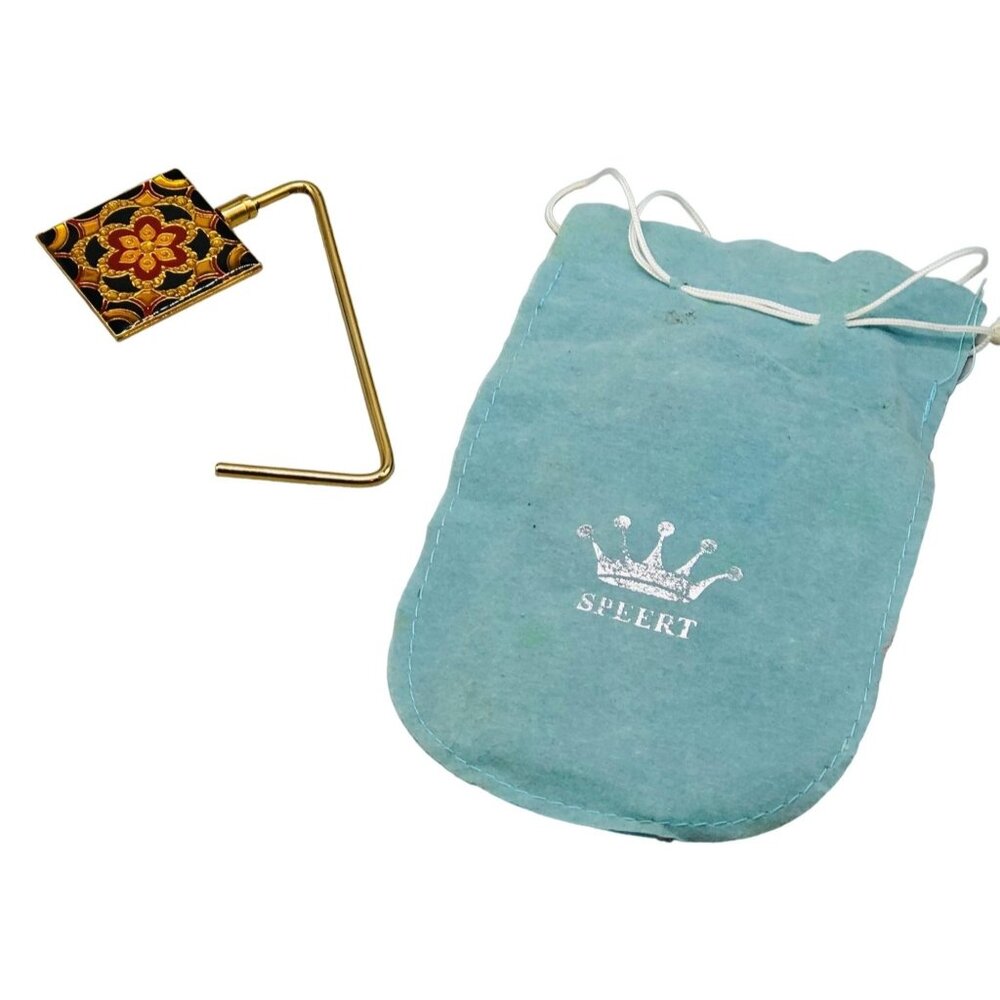 purse holder & bag flower mandala design holder gold exterior. gold flakes READ